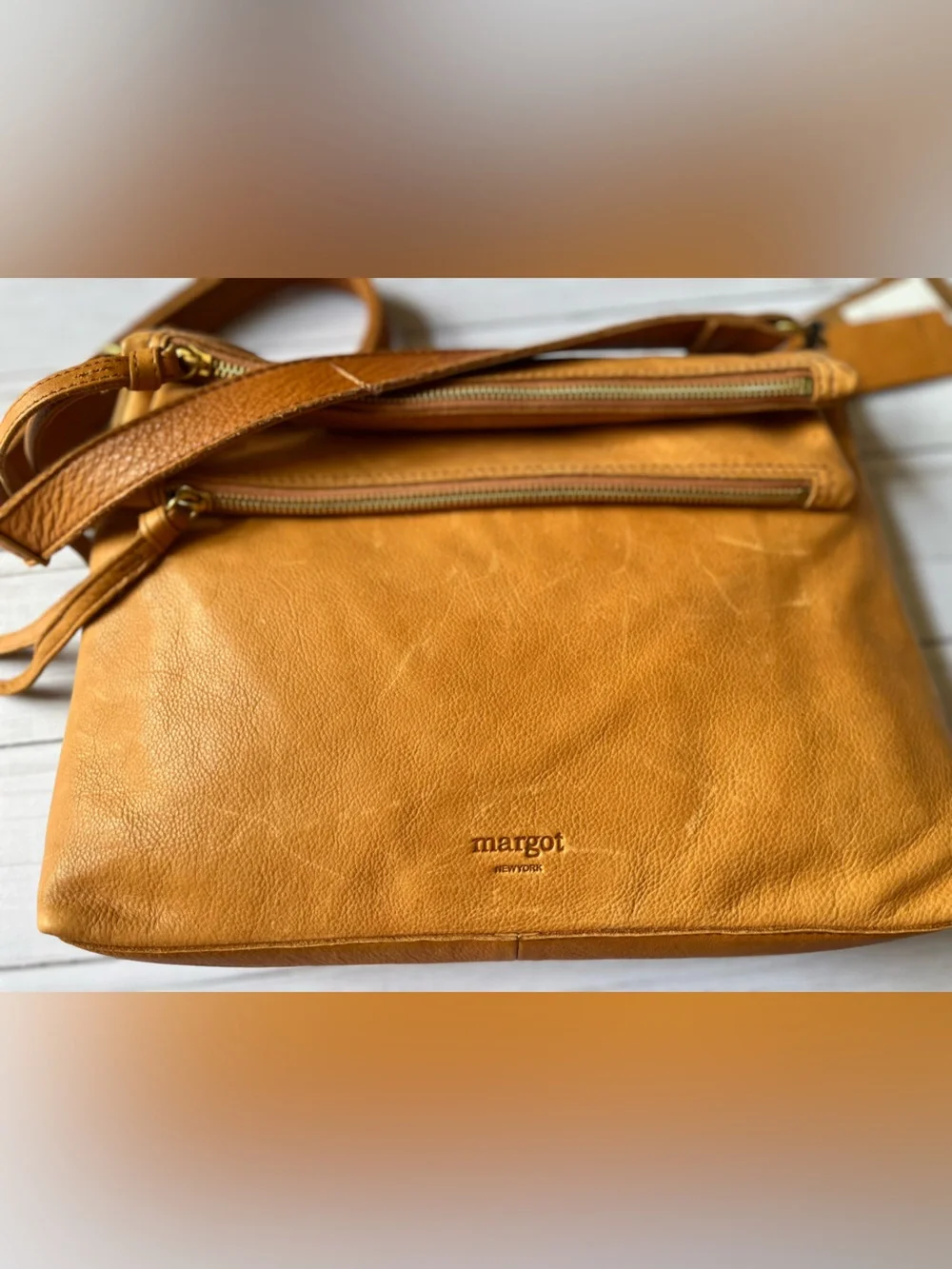 New Margot Mickey Hobo double zip crossbody shoulder leather purse bag cognac